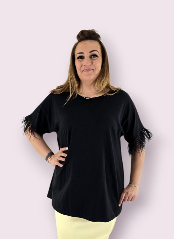 Bluzka - Tunika Czarna z piórami.Plus size.