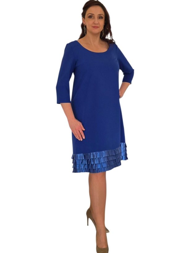 Sukienka BEBE. Szafirowa w literę A z falbankami. Plus size.