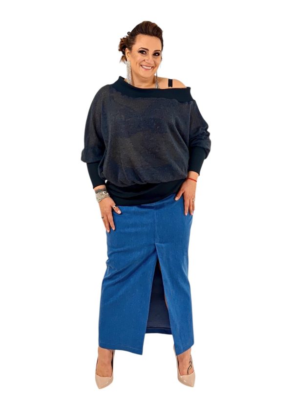 Długa spódnica ołówkowa...elastyczny jeans niebieski.Plus Size.