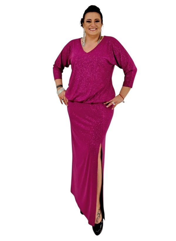 Sukienka długa fuksja z brokatem. Dzianina bardzo elastyczna.